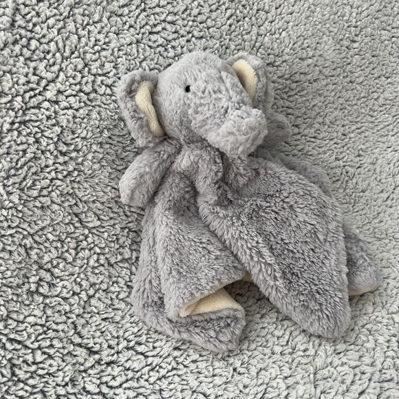 Linzy Elephant Baby Lovey Plush Rattle Gray Cream Security Blanket Fluffy 14" - Picture 3 of 10